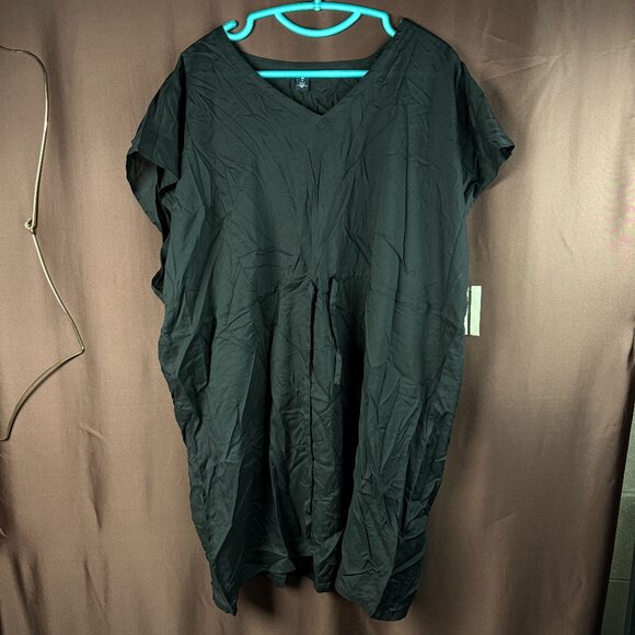 Lands' End 1X, M-L LONG Sheer Oversized Black Gathered Waist Swim Cover-up Dress - Picture 2 of 8